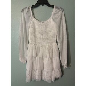 Midnight Doll White Silver Glitter Smocked Tiered Ruffle Mini Dress‎ Small